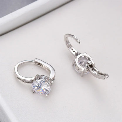 Boucles d'oreilles rondes en pierre blanche pour femmes, bijoux de mariage, cristal, classique, argent, document, femme, luxe
