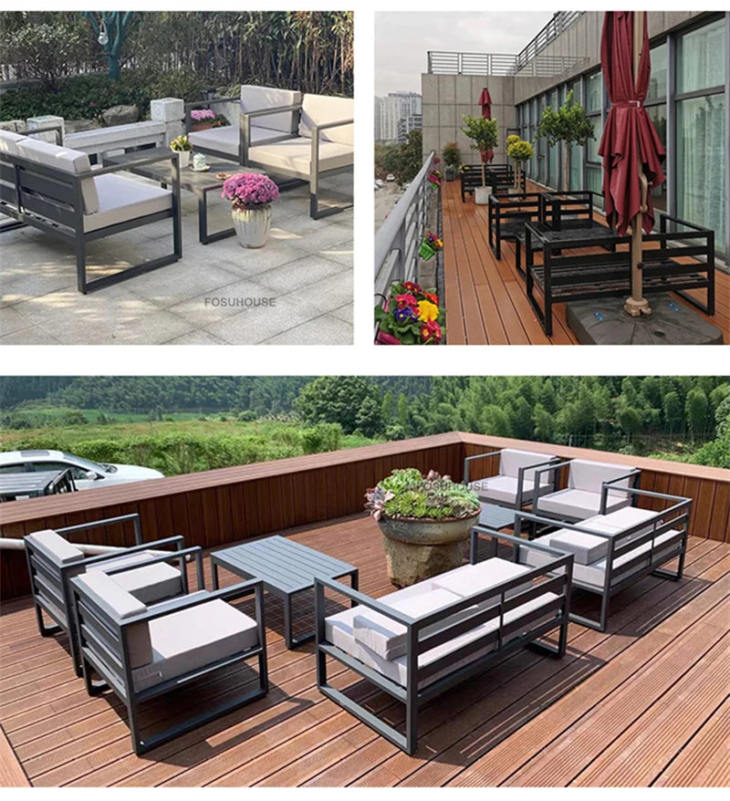 Canapé de cour en plein air européen, fauteuil en alliage d'aluminium, meubles de jardin de luxe, protection solaire, canapé étanche
