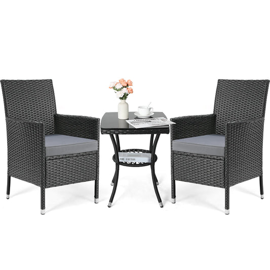 WUNICEF-Ensemble de canapé et bistrot de conversation en rotin, meubles d'extérieur, baume de jardin, table basse et 2 chaises, 3 pièces