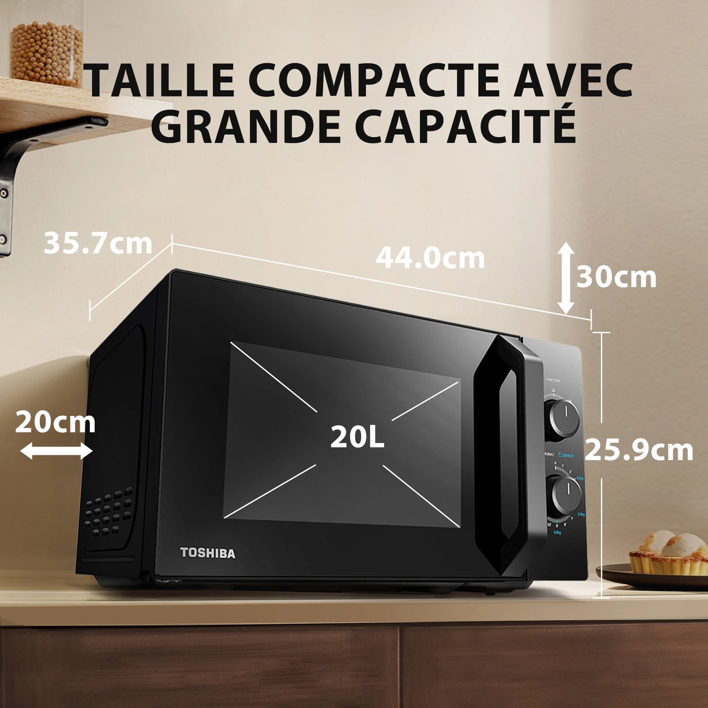 Toshiba Four à micro-ondes MW2-MM20P(BK) 20 l, 800 W, 5 Matériaux recyclables avec fonction de dégivrage pratique, Éclairage LED, MW2-MM20P(BK)