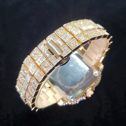Montre en diamant de luxe pour hommes, montres numérotées colorées carrées glacées, bijoux Hip Hop Bling, Reloj zones bre pour la fête, nouvelle mode, 2025