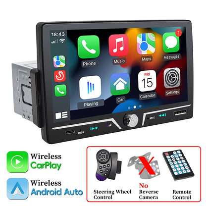 Autoradio Hippcron 1DIN 7" IPS – Android Auto &amp; CarPlay Sans Fil, Bluetooth, Mirror Link, Chargeur Type-C