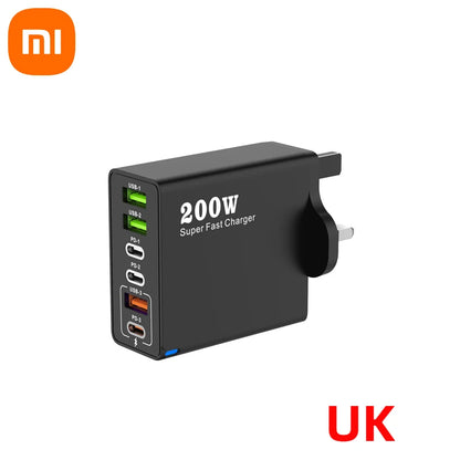 Xiaomi 200W charge Super rapide 6 ports USB C chargeur PD3.0 USB C Type C chargeur de téléphone portable pour iPhone 16 Samsung Xiaomi ipad