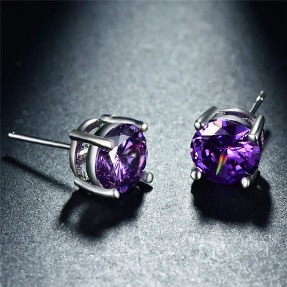 Boucles d'oreilles rondes en cristal rouge vert pour femmes et hommes, bijoux de mariage, arc-en-ciel mystique, feu, bleu, vert, Zircon, Double boucles d'oreilles