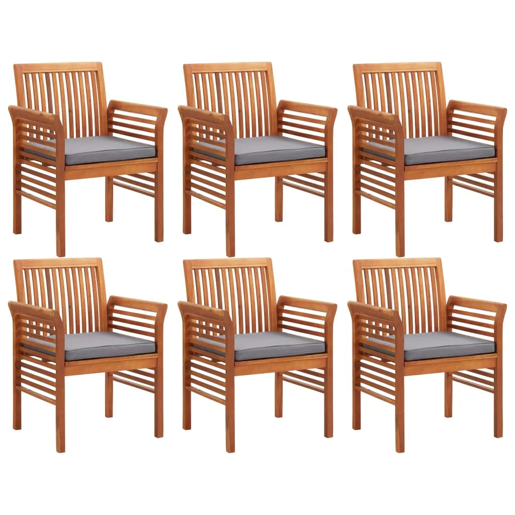 Groupe de salle à manger de jardin 7-tlg. Bois d'acacia massif avec rembourrage résistant aux intempéries et confortable pour l'hospitalité de terrasse