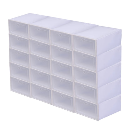 Lot de 20 Boîtes de Rangement à Chaussures Empilables – Transparentes, Pliable et Modulable, Plastique PP Blanc