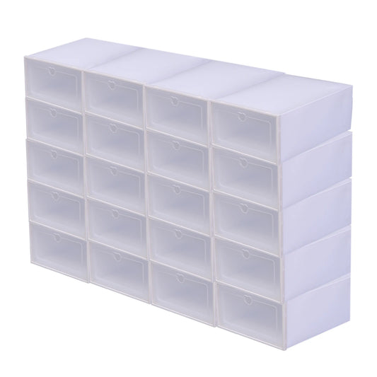 Lot de 20 Boîtes de Rangement à Chaussures Empilables – Transparentes, Pliable et Modulable, Plastique PP Blanc