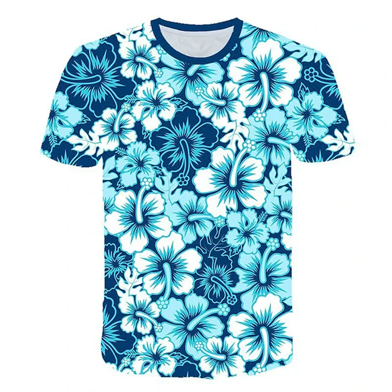 T-shirt manches courtes col ras du cou pour homme, vêtement hawaïen, imprimé Floral en 3D, plantes tropicales, feuilles d'oiseaux papillon, été