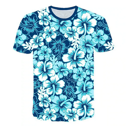 T-shirt manches courtes col ras du cou pour homme, vêtement hawaïen, imprimé Floral en 3D, plantes tropicales, feuilles d'oiseaux papillon, été