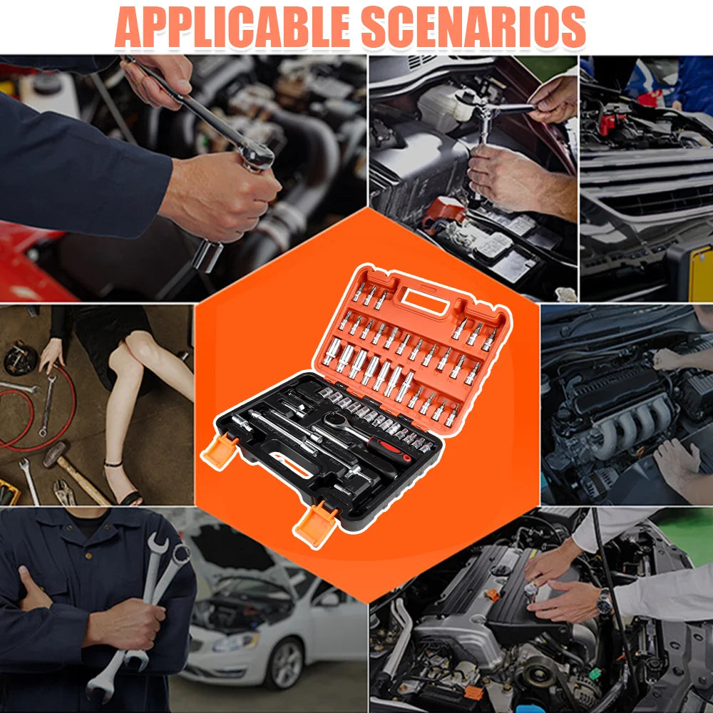 53 pièces/ensemble Kit d'outils de réparation de voiture jeu de douilles d'entraînement outils de réparation de voiture clé dynamométrique à cliquet Combo outil de réparation automobile jeu de douilles d'embout