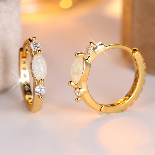 Boucles d'oreilles rondes en pierre Marquise pour femmes, opale blanche, Vintage, mode, couleur or, boucle d'oreille, bijoux de mariage, cadeaux de fête des mères