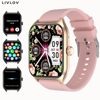 Montre connectée avec assistant vocal AI pour hommes et femmes, écran HD 1.96, suivi des activités avec plus de 100 sports, moniteur de sommeil et de fréquence cardiaque