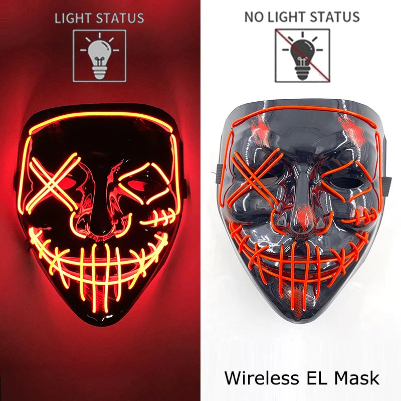 Masque Néon Lumineux EL – Halloween, Cosplay et Purge Effrayant pour Adultes