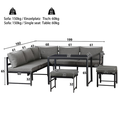 Ensemble canapé et chaise longue d'extérieur, ensemble de sièges en aluminium pour balcon de jardin avec fonction chaise longue