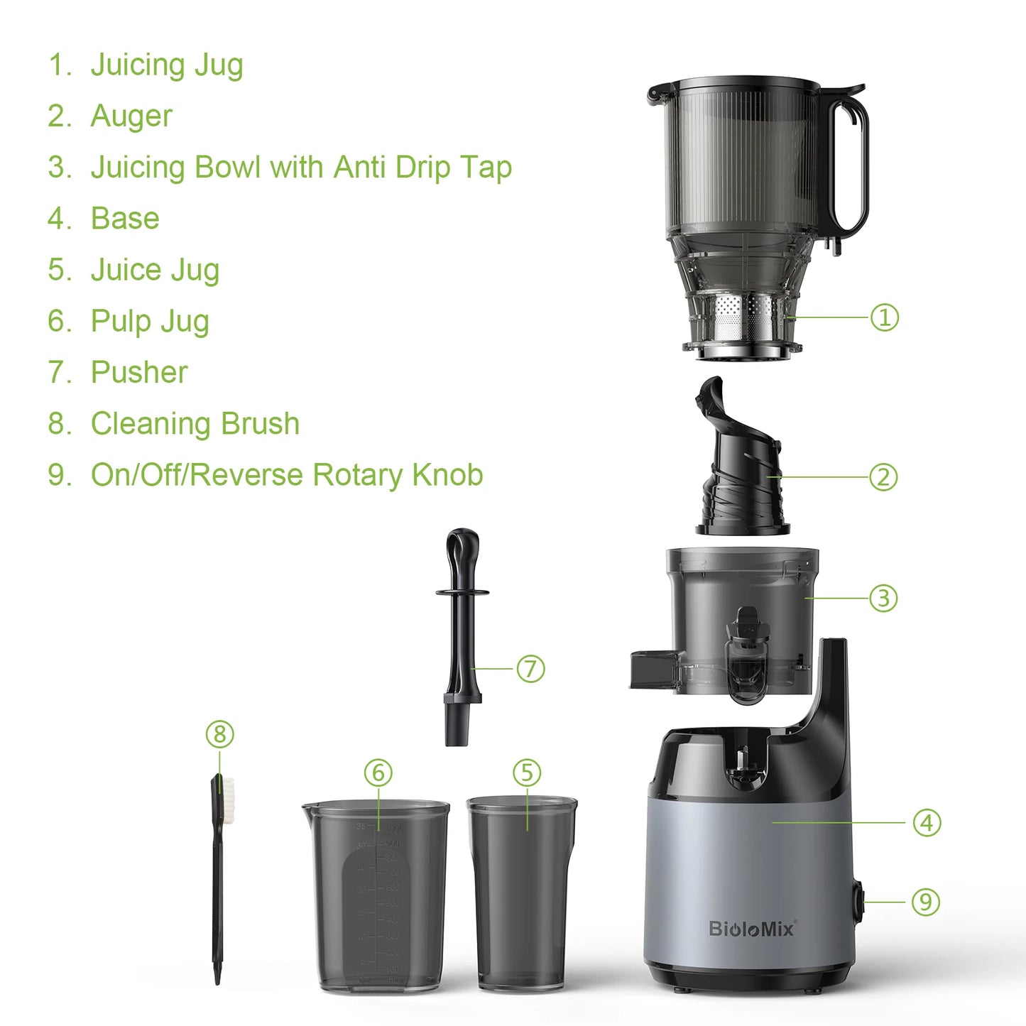 Extracteur de Jus Lent Biolomix SJ-023 – Grande Capacité &amp; Triple Filtre