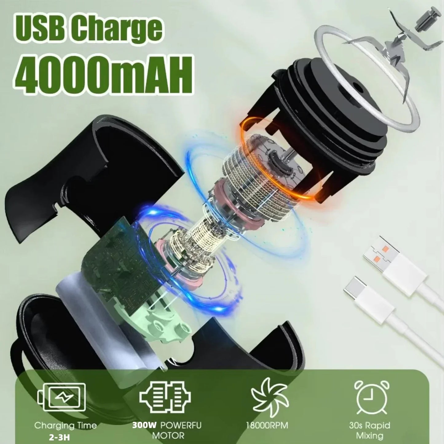 Nouveau presse-agrumes Portable double usage tasse de jus USB 4000mAh batterie intérieur extérieur mélangeur de fruits 4 lames Smoothie bouteille de jus tasse mélangeur