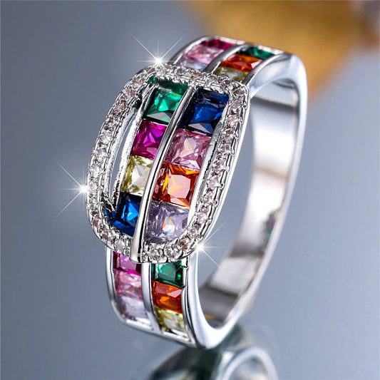 Bague de Luxe en Forme de Petit Arc-en-Ciel pour Femme, Bijou Vintage en Argent pour Patients de Mariage