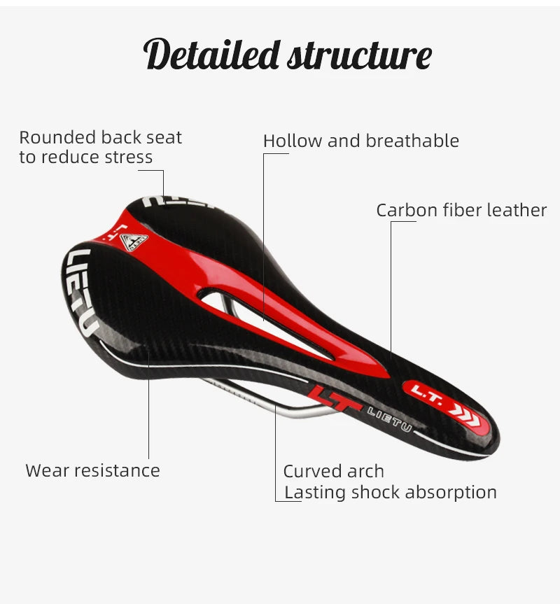 LIETU – Selle VTT en Fibre de Carbone, Coussin Imperméable et Anti-choc pour Vélo de Route