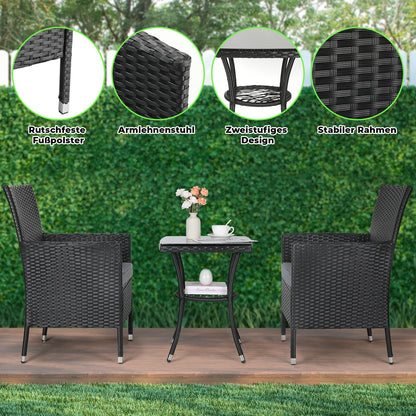 WUNICEF-Ensemble de canapé et bistrot de conversation en rotin, meubles d'extérieur, baume de jardin, table basse et 2 chaises, 3 pièces