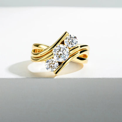 Bague Moissanite en argent regardé 925 pour femme, bijoux de fiançailles, document jaune, 3 charbons, 2 carats