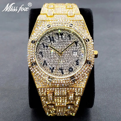 Luxus Voller Diamant Uhren für Männer Marke Hip Hop Iced Out Arabischen Ziffern Mode Stahl Wasserdichte Uhr Drop Shipping 