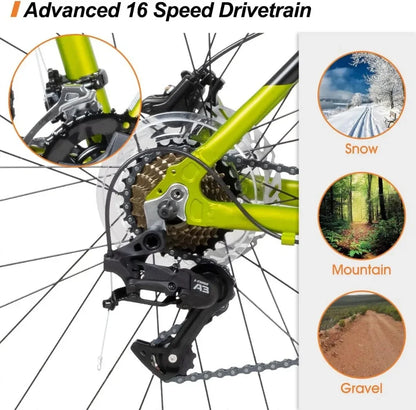 29 inch Mens Mountain Bike 17/19 inch Frame Hydraulic Disc-Brake Lock-Out Suspension Fork 16 Speeds Trail Bike