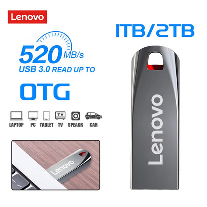 Lenovo-Clé USB 3.0 en métal haute vitesse, clé USB portable, mémoire étanche, disque flash, 1 To, 512 Go, 256 Go, 2 To