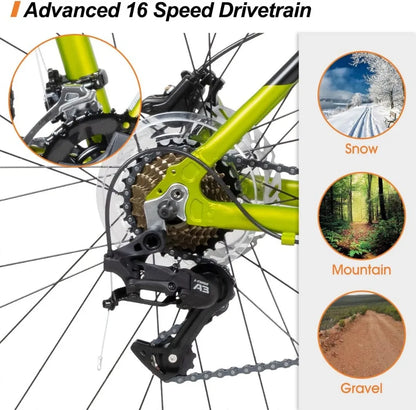 29 inch Mens Mountain Bike 17/19 inch Frame Hydraulic Disc-Brake Lock-Out Suspension Fork 16 Speeds Trail Bike