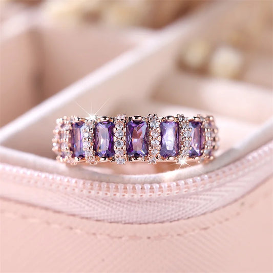 Bague en pierre de luxe pour femme, bijoux de fiançailles, cadeau de mariage mignon, couleur or rose