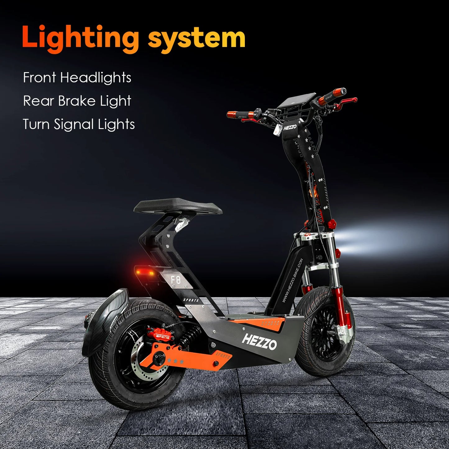 HEZZO F8 Electric Scooter 16 Inch Foldable 72v 8000W 62.5MPH 50Ah Long Range Off Road Escooter Motorbike With Seat US Warehouse