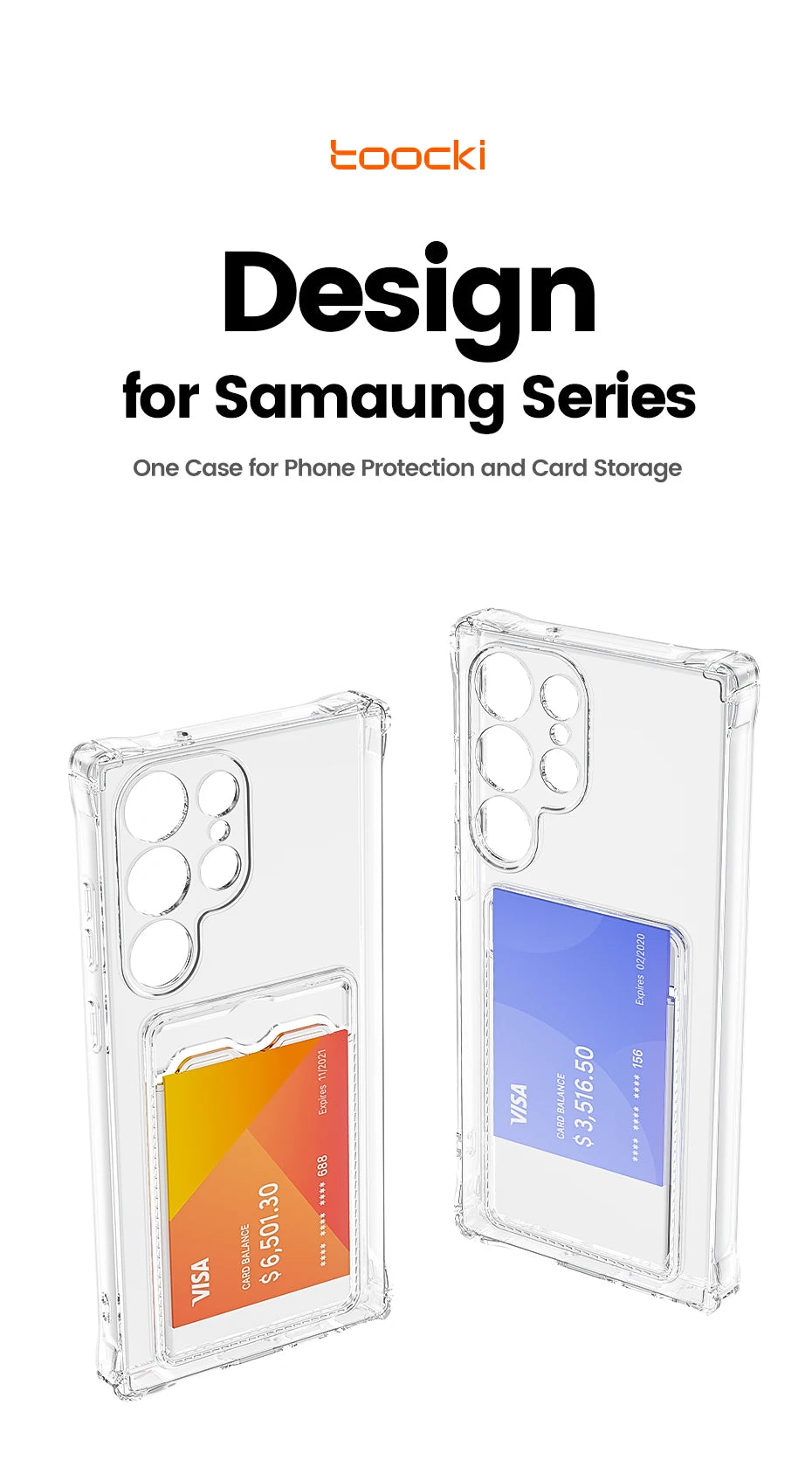 Étui Transparent Toocki avec Porte-Cartes – Coque Souple en PC + TPU pour Smartphone
