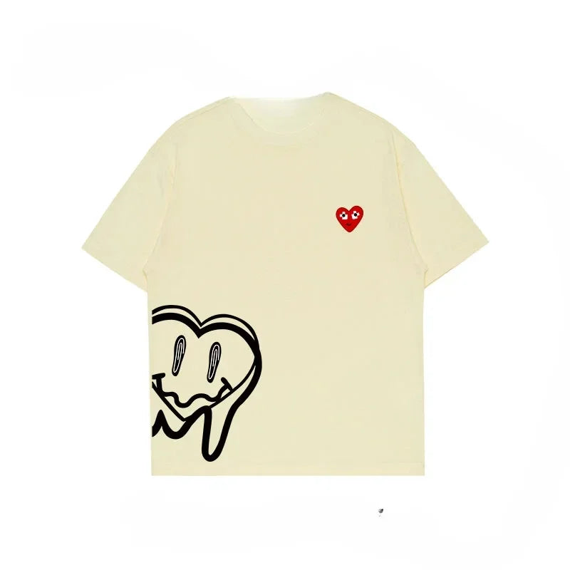 T-shirt femme été coton – Ample, imprimé amour, manches courtes, col rond tendance 2025