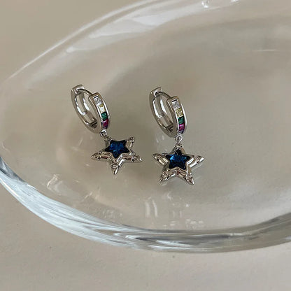 Boucles d'oreilles créoles étoile en argent Sterling 925, tempérament Simple incrusté de Zircon pour femmes, accessoires de bijoux de mariage