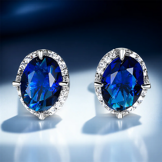 Magnifiques petites boucles d'oreilles ovales en cristal bleu pour femmes, Vintage, couleur argent, bijoux de mariage, cadeau pour fille