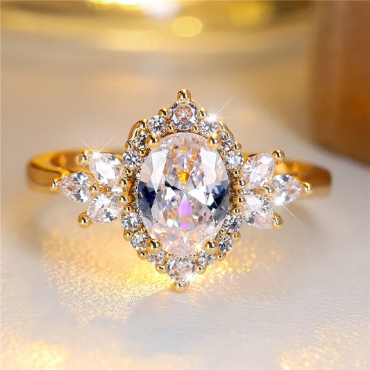Bague de Fiançailles en Or Jaune et Blanc pour Femme, Bijoux de Luxe, Cadeau pour Mariée