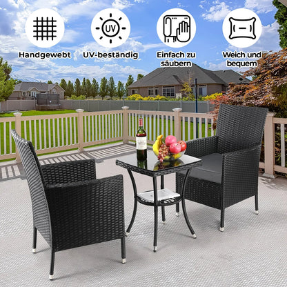 WUNICEF-Ensemble de canapé et bistrot de conversation en rotin, meubles d'extérieur, baume de jardin, table basse et 2 chaises, 3 pièces