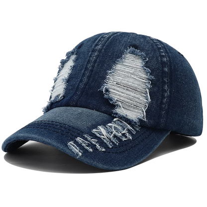Casquette Baseball Denim Déchirée Unisexe Snapback Hip Hop Streetwear Protection Solaire 2024