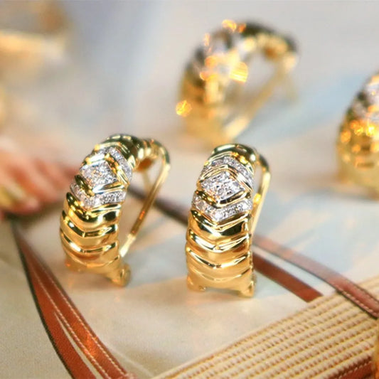 Shelly-Boucles d'Oreilles Vintage en Or Jaune Massif 18K, Bijoux en Diamants Naturels, Conception Géométrique en Losange, Cadeau pour Femme, AU750