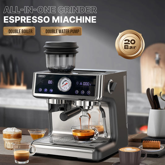 HiBREW H7A – Machine à Expresso Professionnelle 20 Bars avec Moulin Intégré &amp; Écran LCD