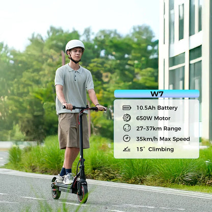 iScooter W7 – Scooter Électrique Adulte 650W, 35 km/h, Autonomie 40 km, Pliable – Batterie 36V 10.5Ah, Pneus 8.5