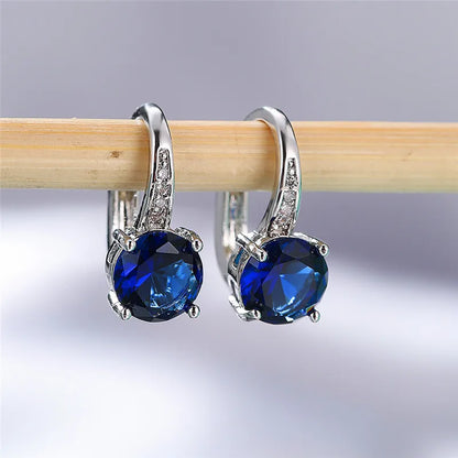 Boucles d'oreilles rondes en pierre blanche pour femmes, bijoux de mariage, cristal, classique, argent, document, femme, luxe