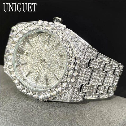 💎 Montre Homme UNIGUET DA04 – Édition Silver Iced Out Luxe &amp; Hip Hop