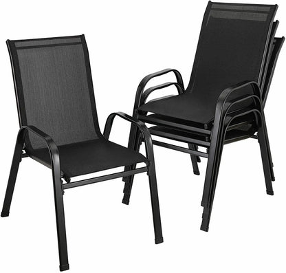 4 pièces chaises de jardin acier-fer + tissu Casseline pliant dossier haut chaise de balcon chaise de Camping sièges extérieurs groupe noir