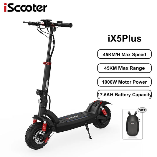 iScooter iX5 Plus – Trottinette Électrique Pliable 1000W 48V 17.5Ah | 45 km/h, 45 km d’autonomie, 11 pouces