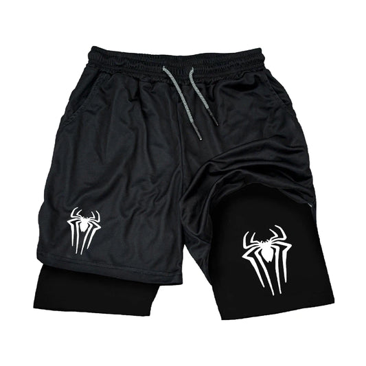 Shorts de sport pour homme, style Y2K avec imprimé araignée.