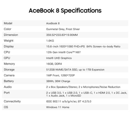 📌 Blackview Acebook 8 – Ordinateur Portable 15.6"