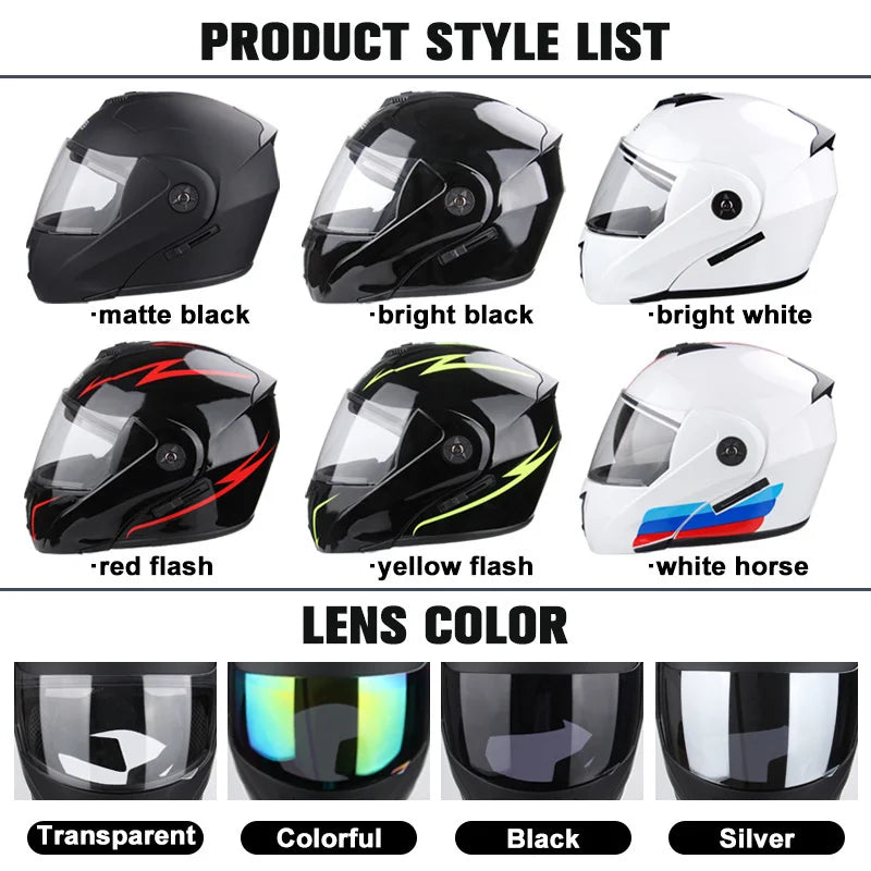 Uchoose Casque à Section transversale Double lentille Certification DOT Casque de moto de sécurité Casque à rabat modulaire Casque unisexe avec visière