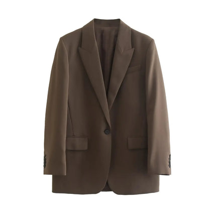 Willshela femmes mode avec poches marron simple bouton Blazer