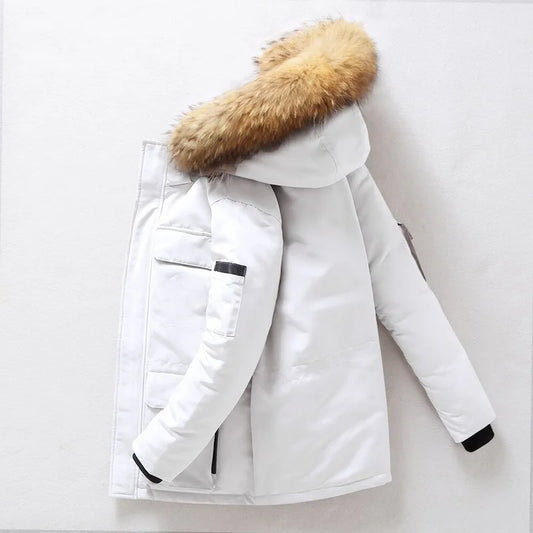 🧥 Doudoune Mixte en Duvet de Canard Blanc – Grand Col en Fourrure & Style Ski