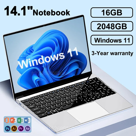 14.1 "ordinateur portable Ultra mince 16GB RAM 2 to SSD Intel N3700 ordinateur portable Gamer 1920*1080 affichage bureau étude ordinateur PC Windows 11 Pro